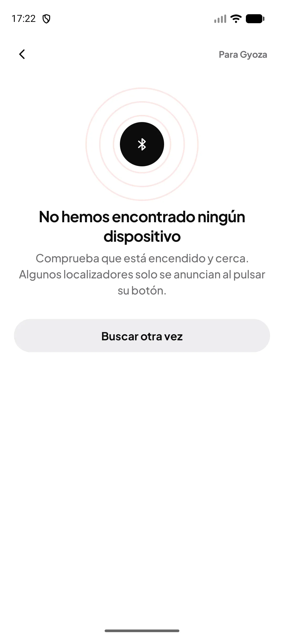 Pantalla de búsqueda de etiquetas Bluetooth cercanas en Miloop