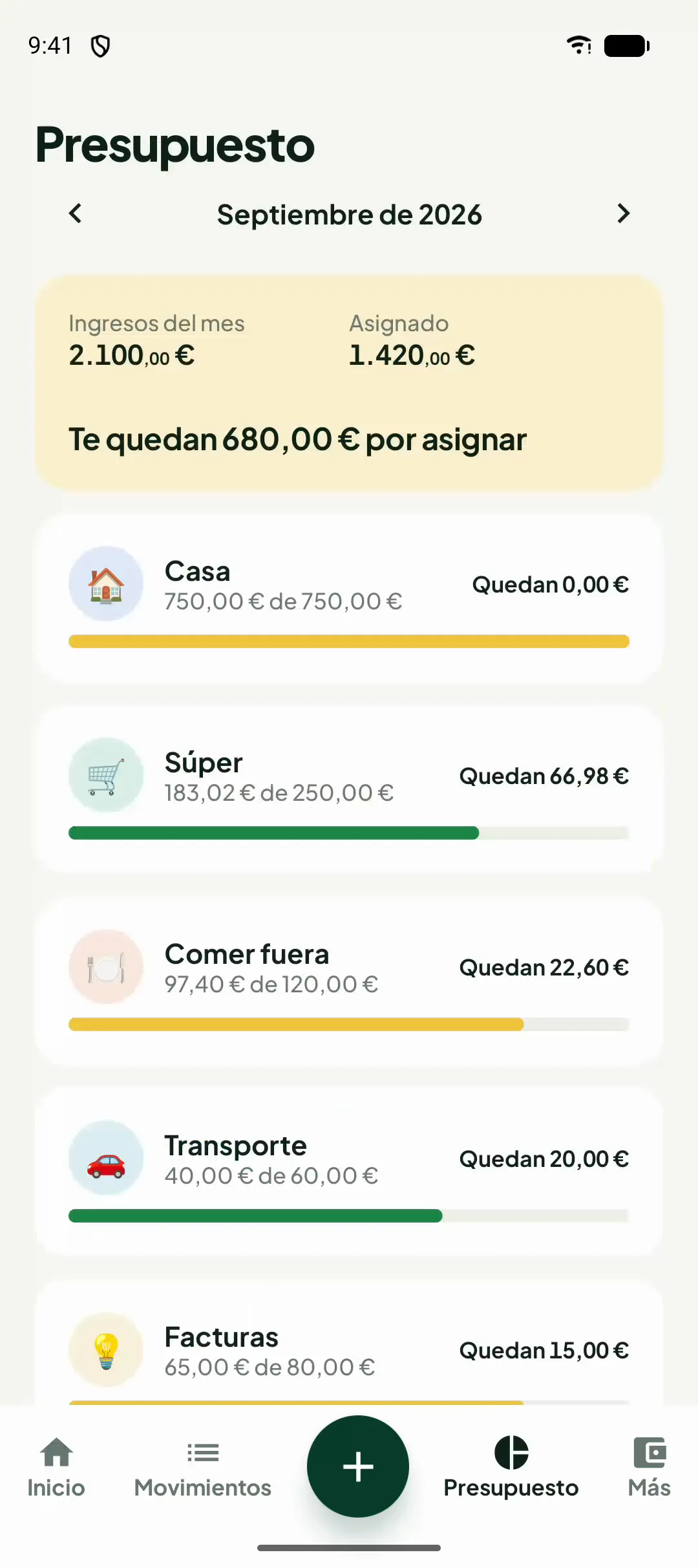 Un presupuesto que se va llenando